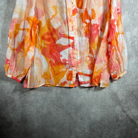Chico's Shirt Womens Size 4 US 20 Orange Watercolor Button Front Lightweight - Picture 4 of 9